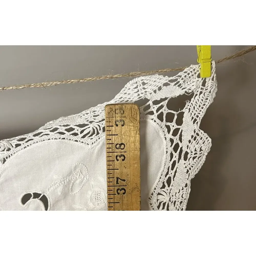 Tablecloth Cottagecore Embroidered Floral Linen Square Scalloped Boho Heirloom